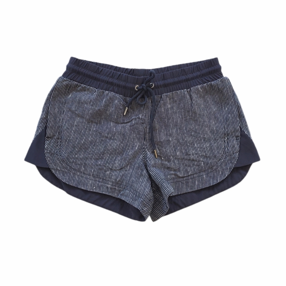 Athleta Linen Beachside Blue White Striped Shorts Womens Size 0